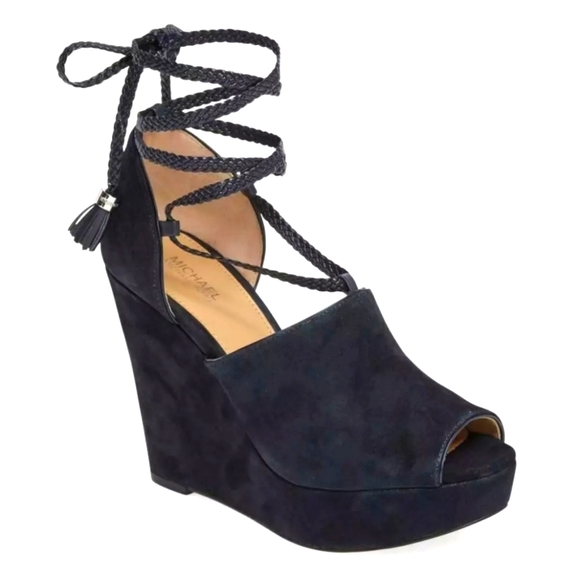 MICHAEL Michael Kors Shoes - Michael Kors Hastings Navy Suede Platform Wedges